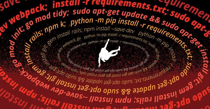 A rabbit falling through a spiral of software dependency installation commands
